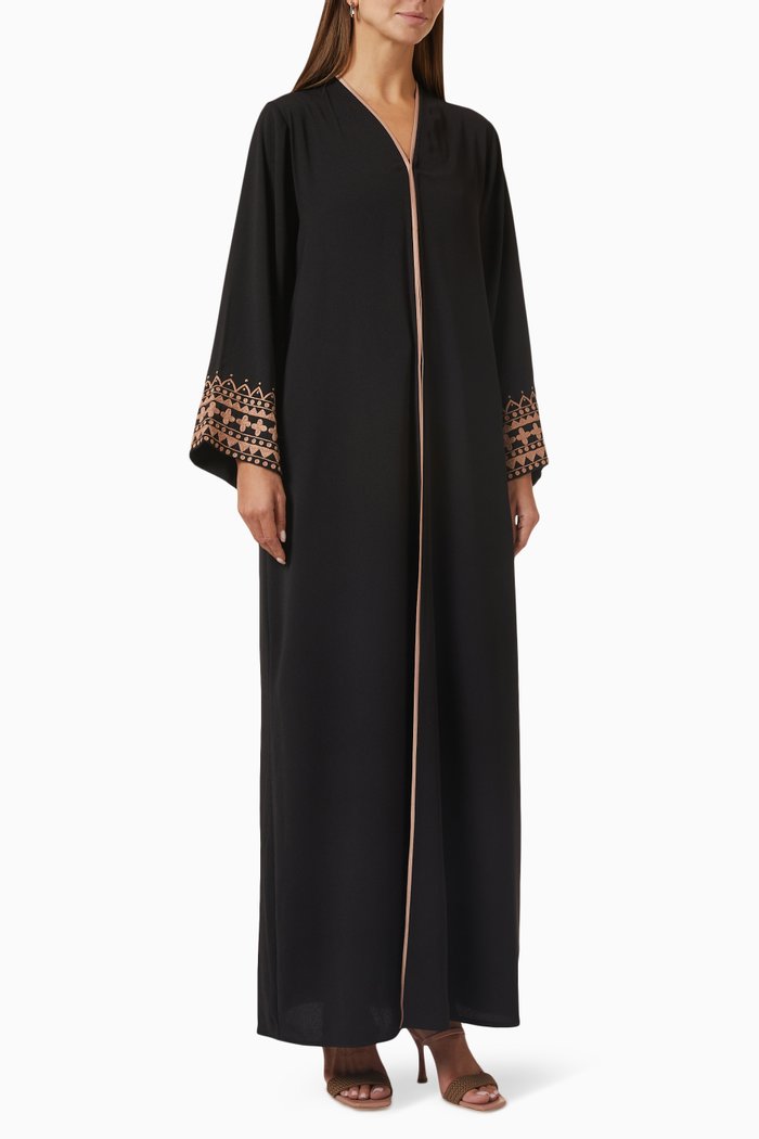 

Beaded Abaya in Linen, Black