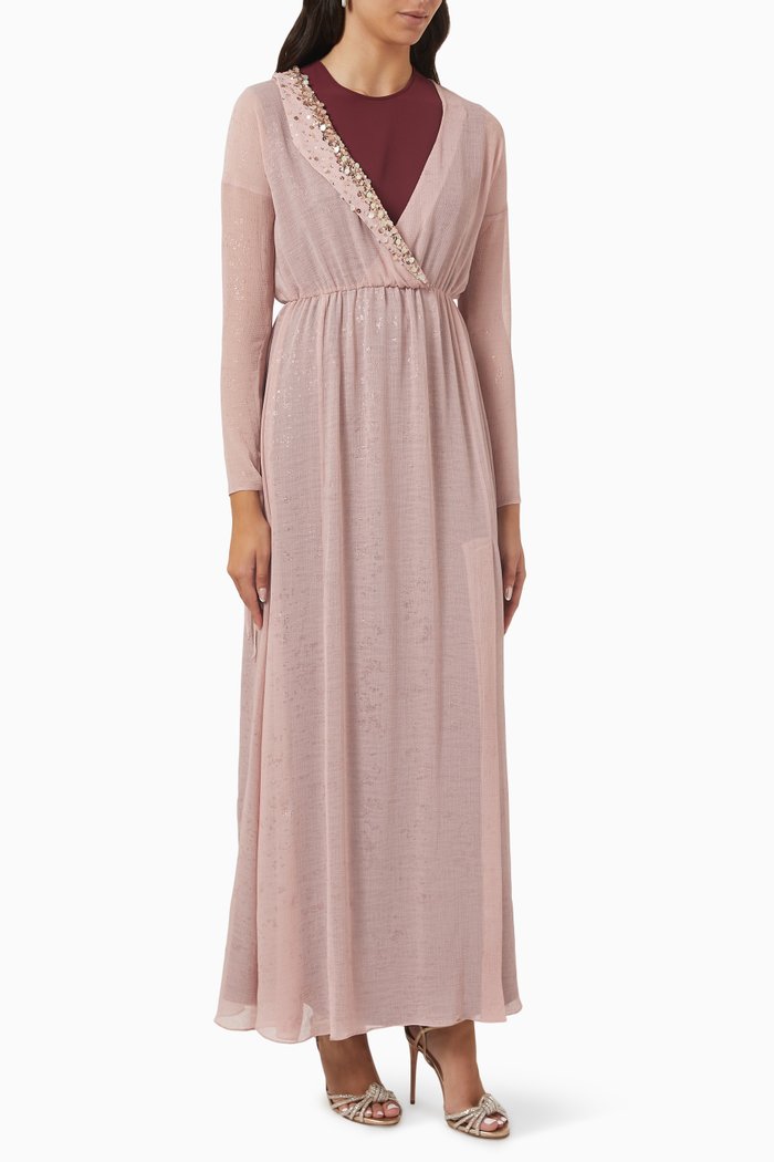 

Embellished Kaftan Set in Crepe, Pink