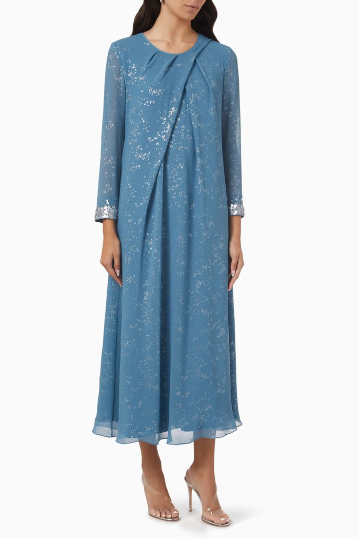 

Sequin-embellished Kaftan in Crepe, Blue