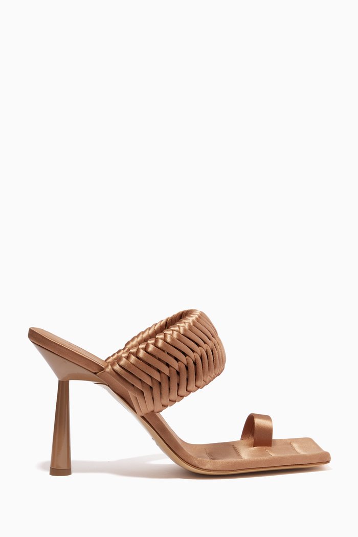 

Rosie 100 Ring-toe Mule Sandals in Satin, Brown