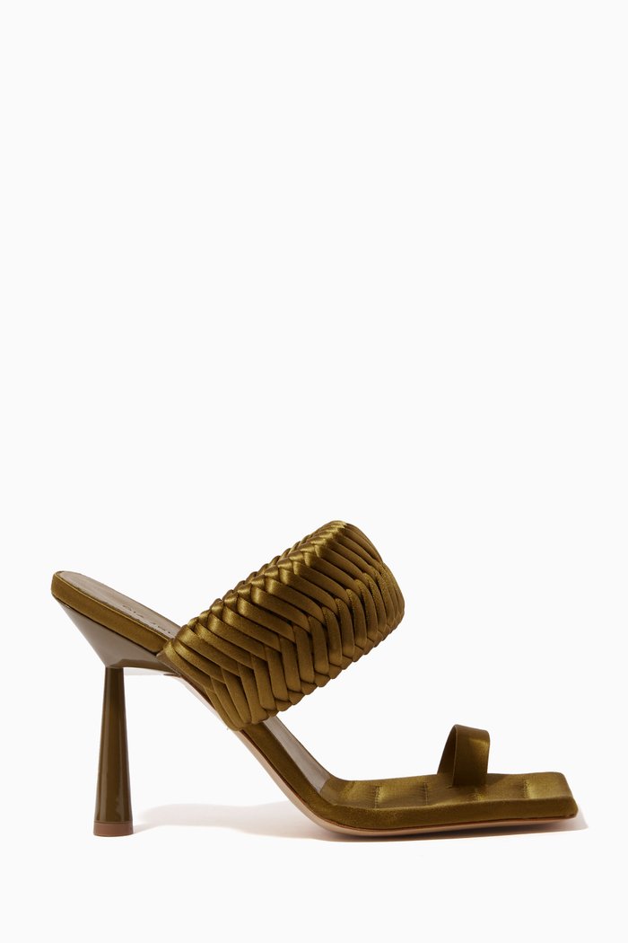 

Rosie 100 Ring-toe Mule Sandals in Satin, Brown