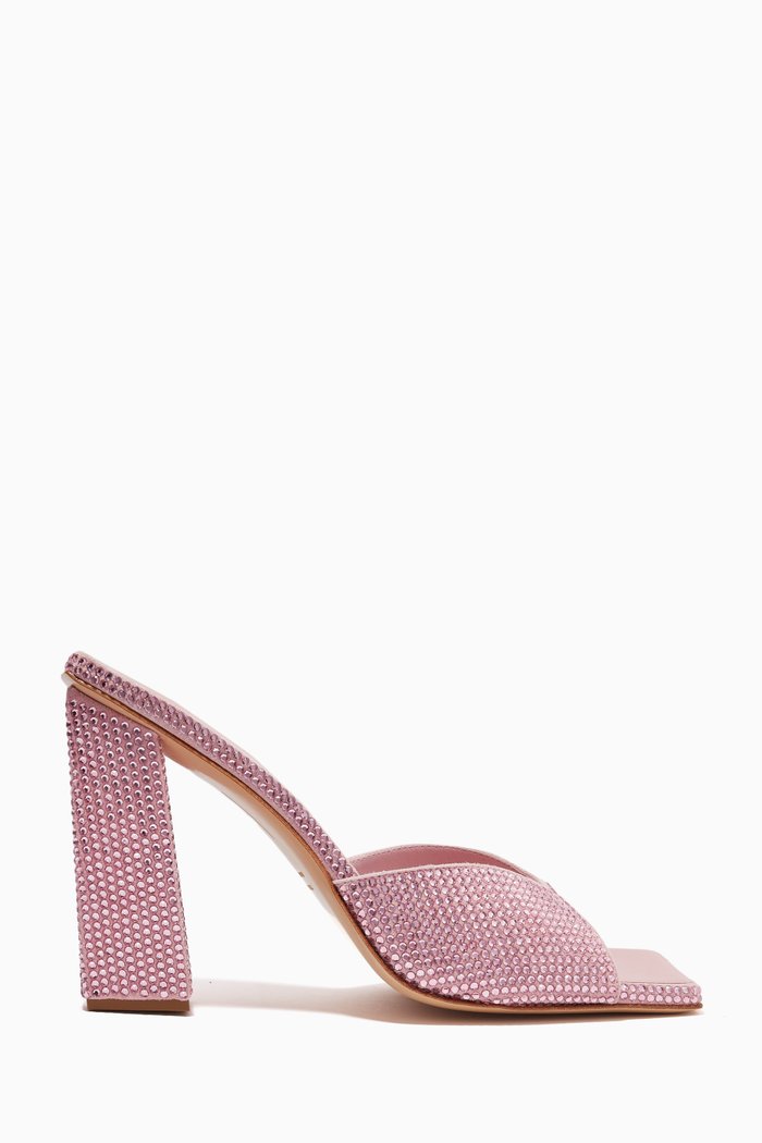 

Rosie 110 Embellished Mule Sandals in Satin, Pink