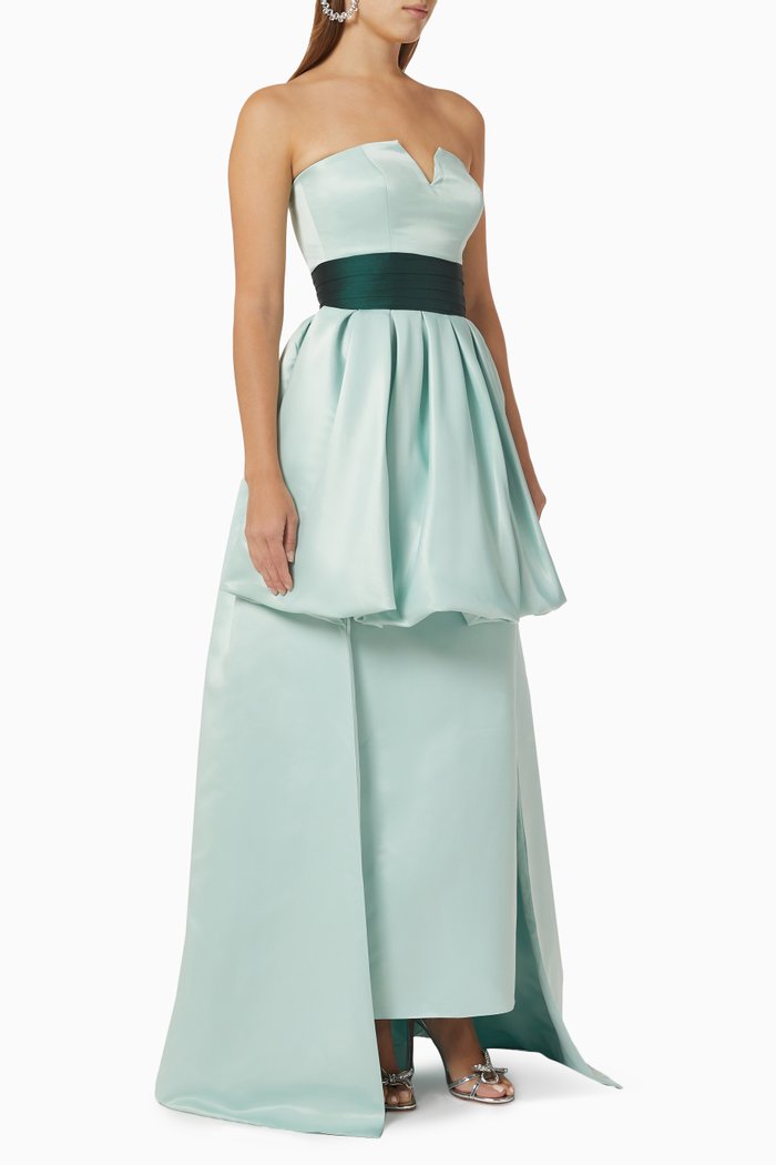

Betty Two-tone Peplum Gown in Mikado-satin & Taffeta, Green