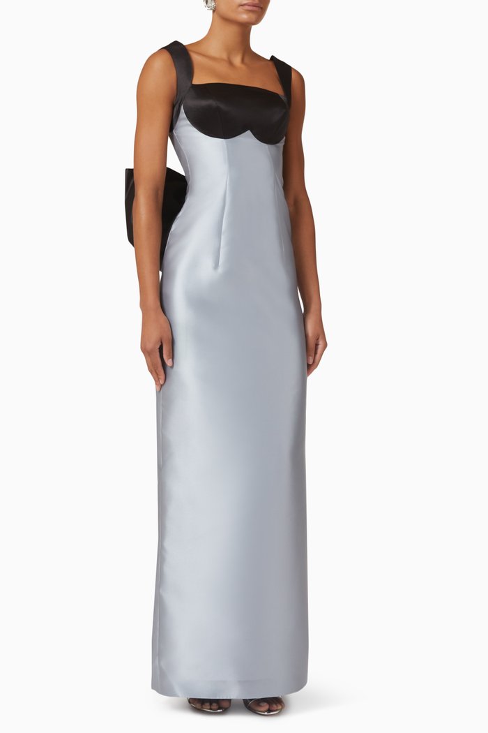 

Sophia Two-tone Bow Train Gown in Mikado-satin, Blue