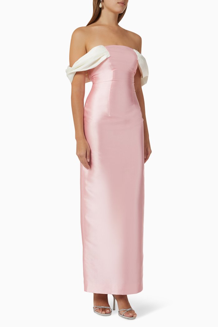 

Eugenie Off-shoulder Gown in Mikado-satin, Pink