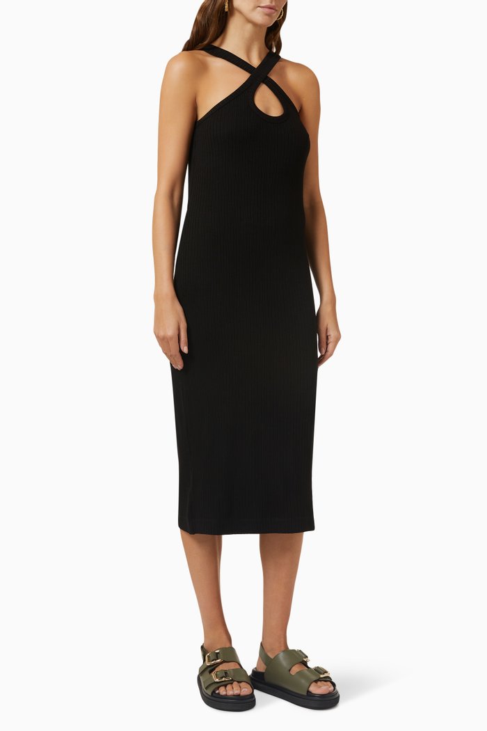 

Luna Keyhole Midi Dress in Tencel-rib, Black