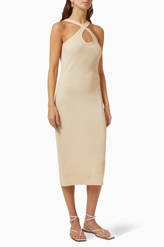

Luna Keyhole Midi Dress in Tencel-rib, Neutral
