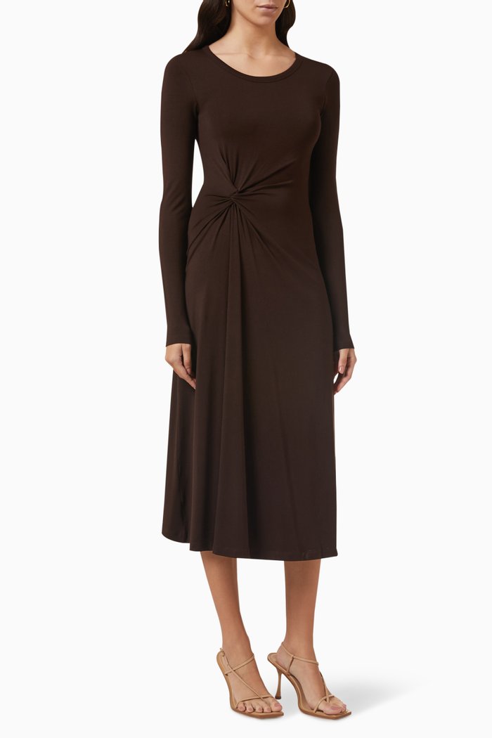 

Bryn Knotted Drape Midi Dress in Stretch Tencel™, Brown