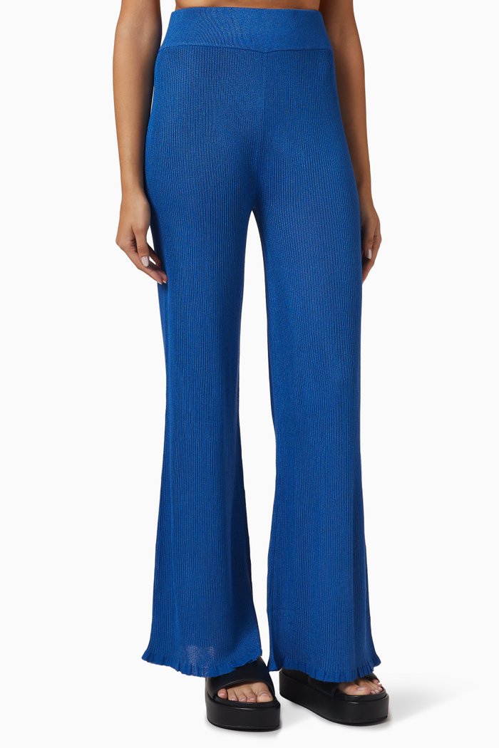 

Christa Wide-leg Pants in Ribbed Knit, Blue