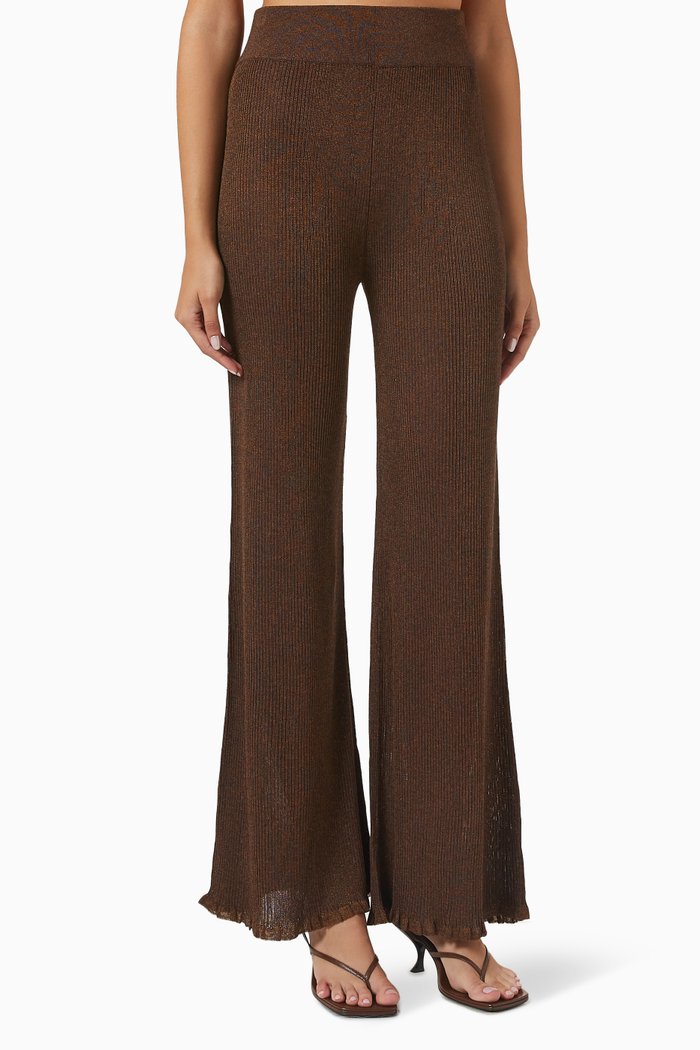 

Christa Wide-leg Pants in Ribbed Knit, Brown