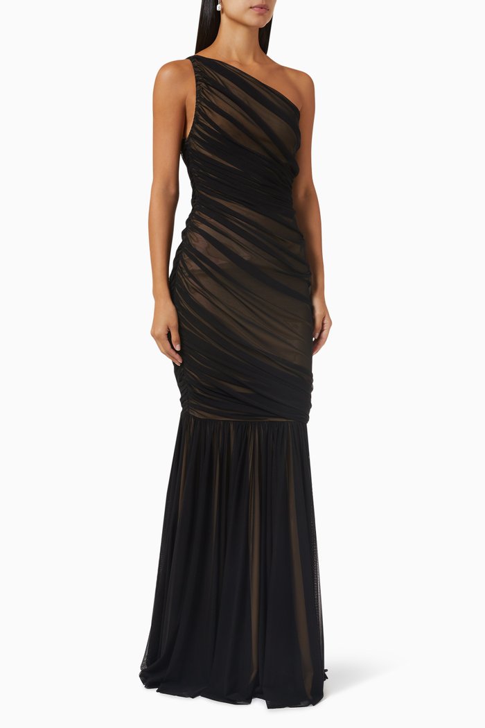 

Diana Fishtail Maxi Dress in Mesh, Black