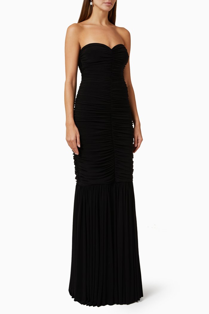 

Slinky Shirred Fishtail Gown, Black