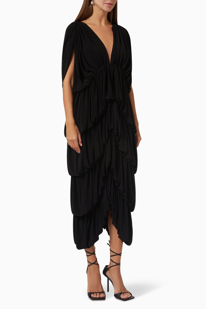 

5-tiered Butterfly Midi Dress in Lycra, Black