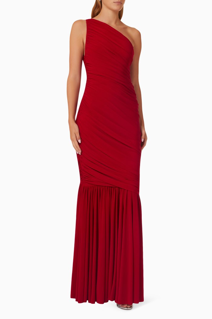 Diana Fishtail Gown in Stretch Crepe, Red