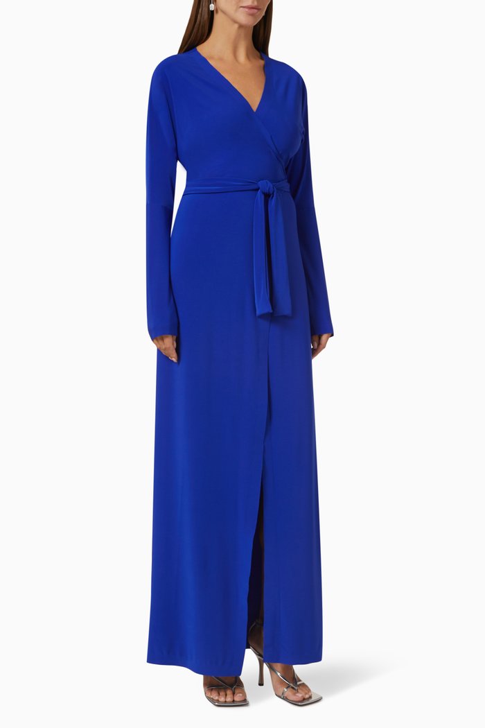 

Dolman Wrap Maxi Dress in Lycra, Blue
