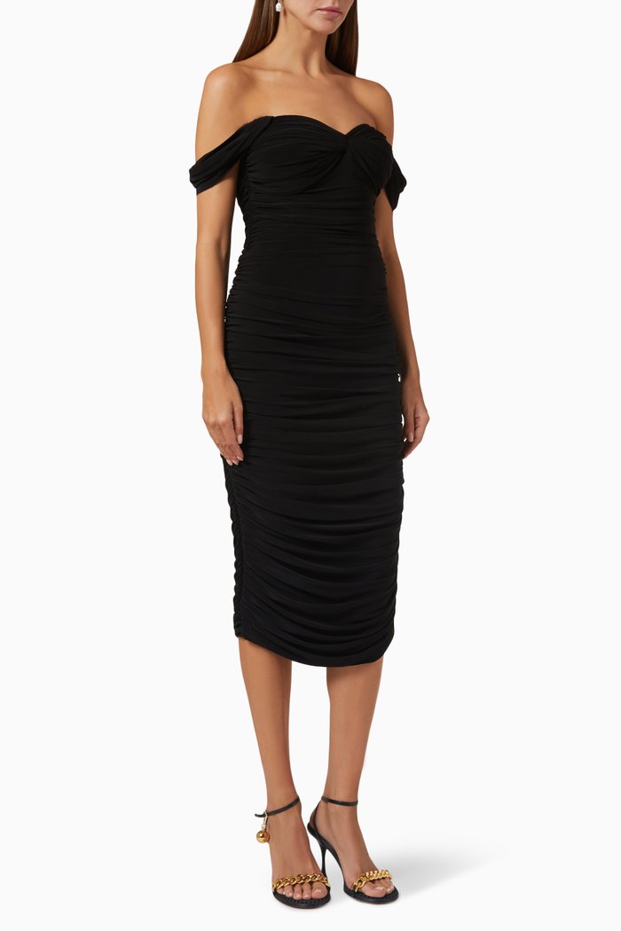 Walter Off-shoulder Midi Dress in Lycra, Black