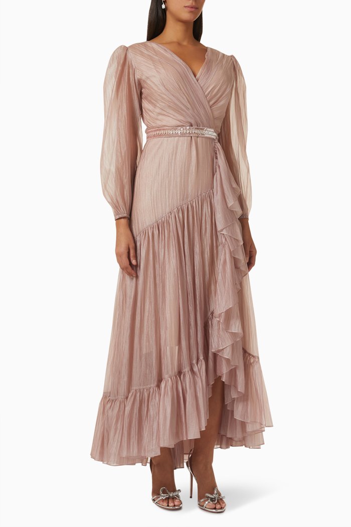 

Pleated Wrap Maxi Dress, Gold