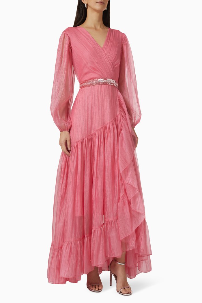 

Pleated Wrap Maxi Dress, Pink