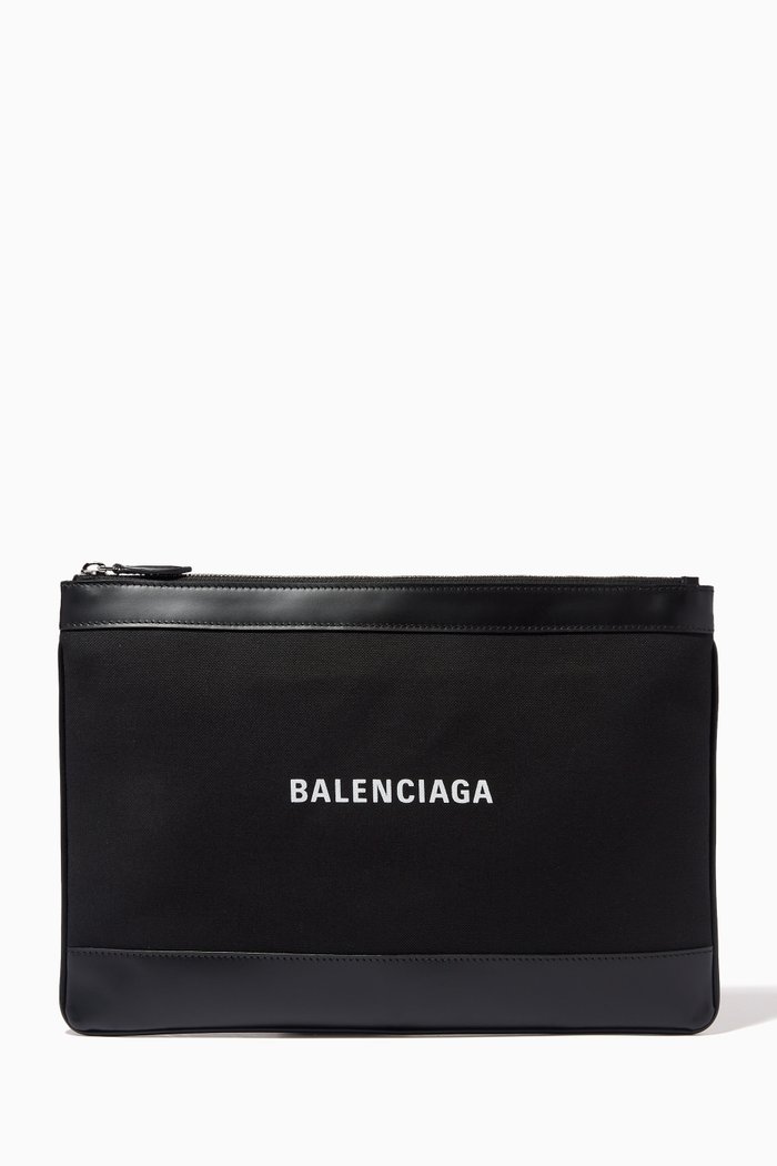 

Medium Clip Pouch in Canvas & Leather, Black