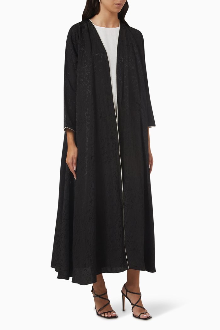 

Textured Abaya Set in Linen, Black