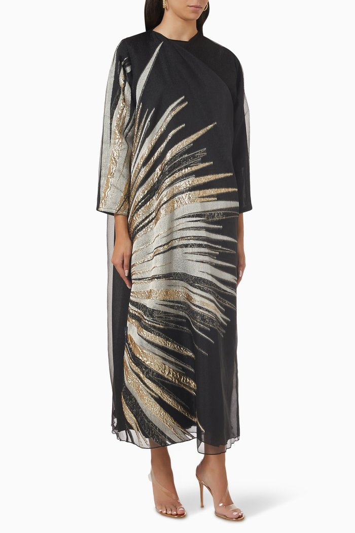 

Sunrays Print Abaya Set in Organza, Black
