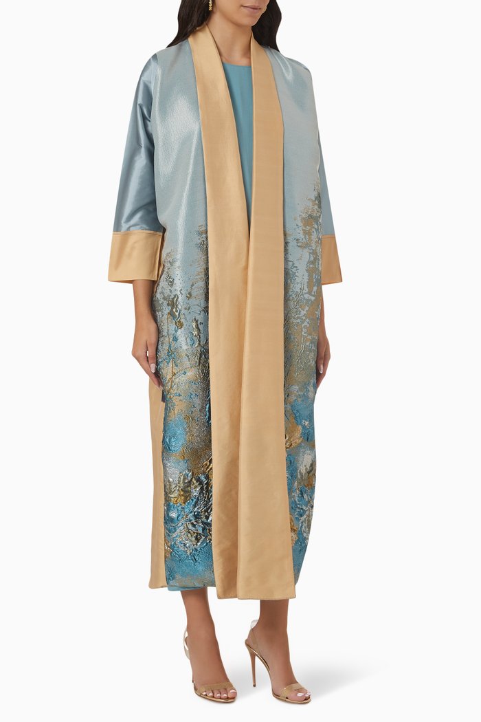 

Textured Abaya Set in Taffeta & Jacquard, Blue