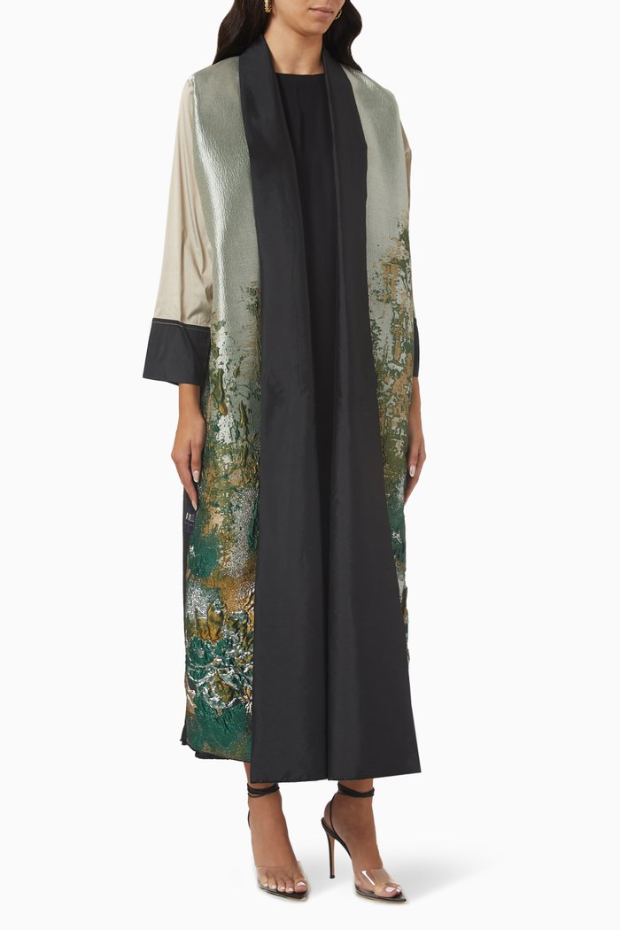 

Textured Abaya Set in Taffeta & Jacquard, Green