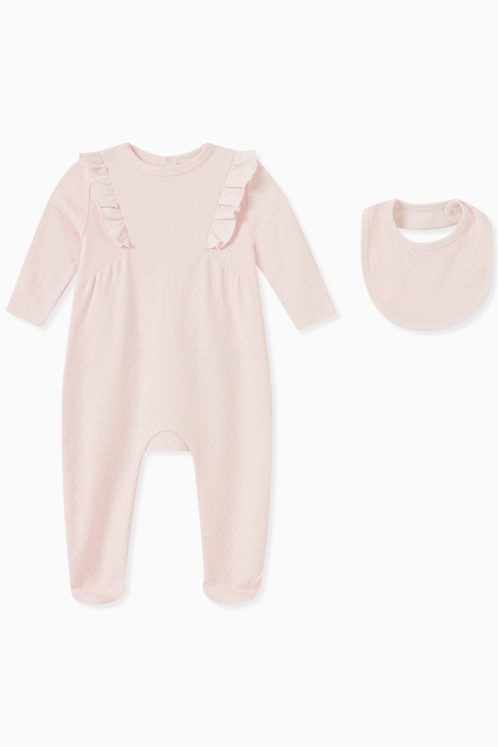 

MK Monogram Sleepsuit & Bib Set in Organic Cotton, Pink