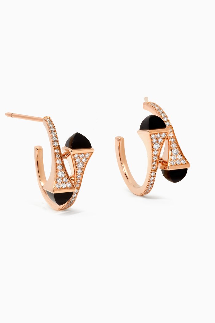 Cleo Diamond & Onyx Huggie Earrings in 18kt Rose Gold