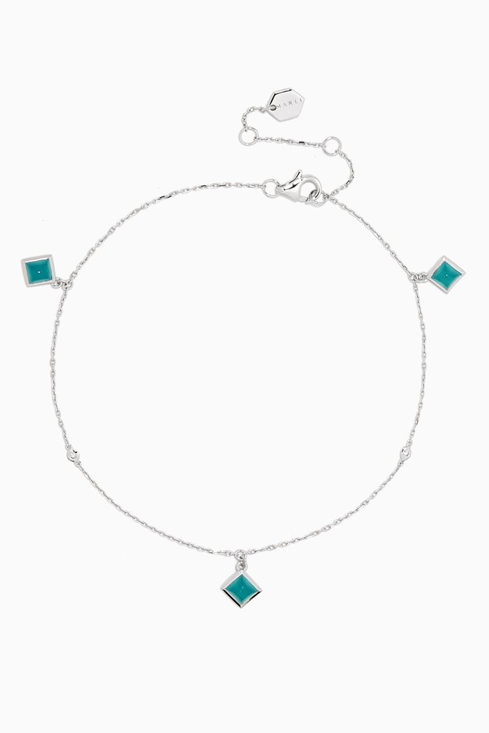 

Cleo Diamond & Chalcedony Charm Anklet in 18kt White Gold, Silver