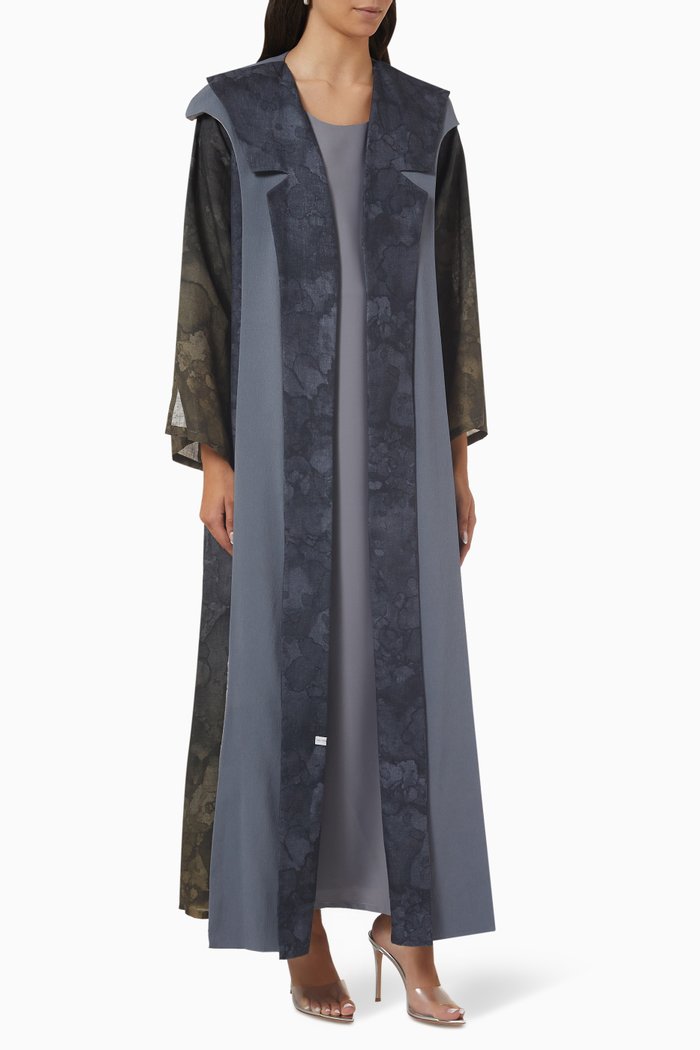 

Ombre Abaya Set in Linen & Satin, Grey