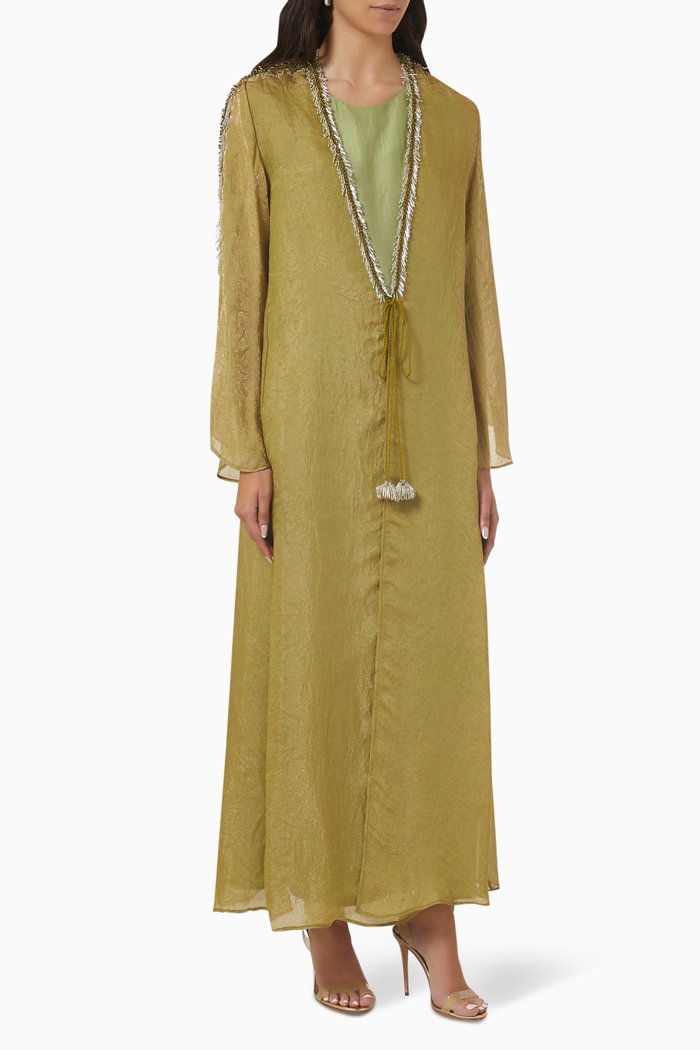 

Embellished Kaftan Set in Organza, Green