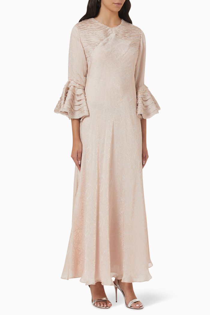 

Waved Floral Maxi Dress in Organza, Pink