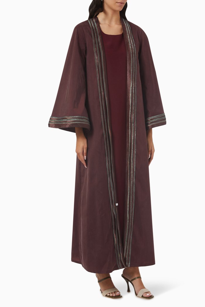 

Organza-border Abaya Set in Silk, Red