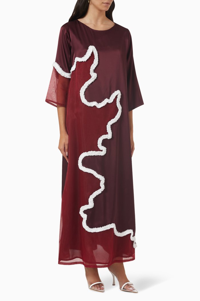 Snowy Mountain Kaftan in Organza & Satin, Red