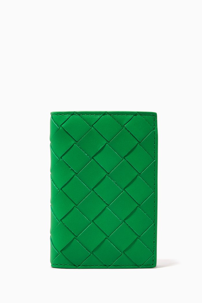 

Bi-fold Card Case in Intrecciato Calfskin, Green