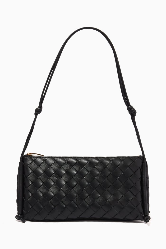

Small Pouch Shoulder Bag in Intrecciato Leather, Black