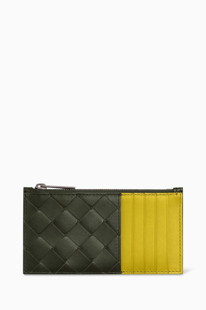 

Zipped Card Case in Intrecciato Calfskin, Brown