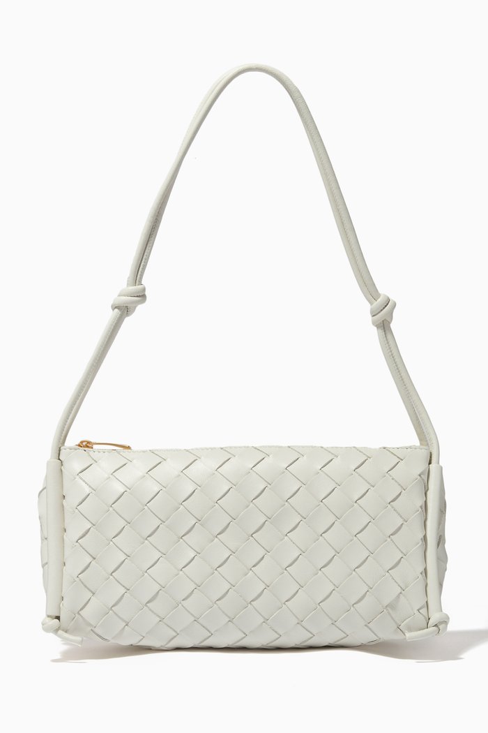 

Small Pouch Shoulder Bag in Intrecciato Leather, White