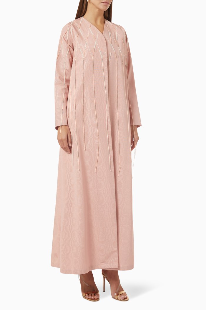 

Bead-embellished Abaya in Cotton, Pink