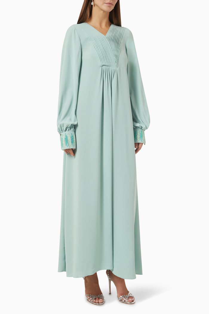 

Sequin-embellished Pleated Dress in Crepe & Chiffon, Green