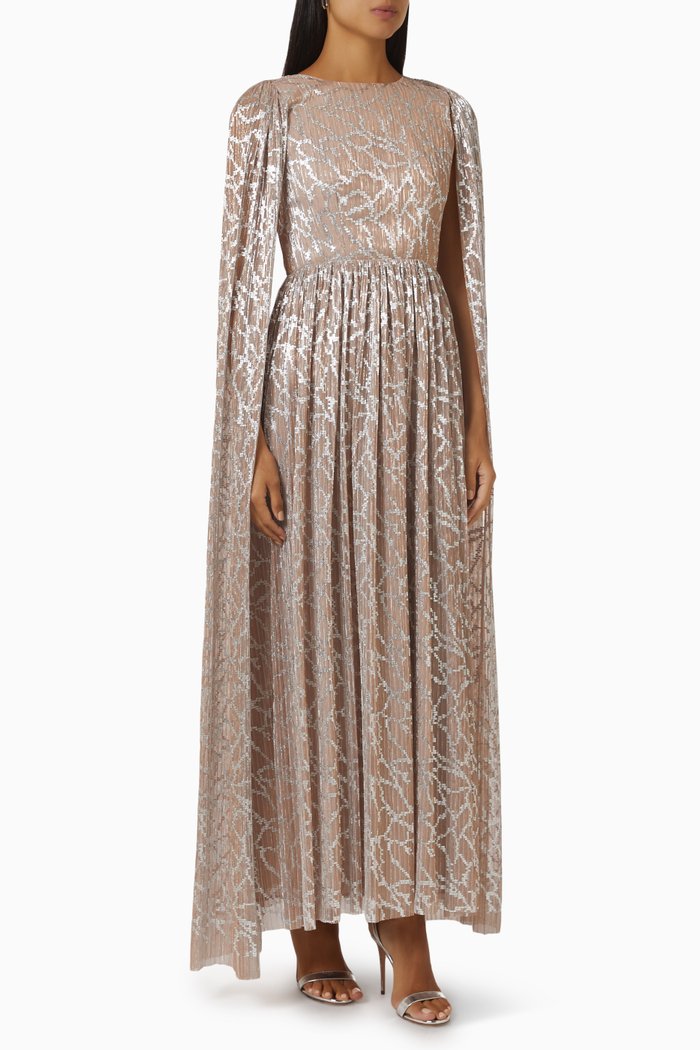 

Cape Sleeves Maxi Dress in Chiffon, Pink