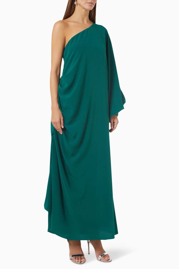 

One-shoulder Draped Dress in Crepe, Green