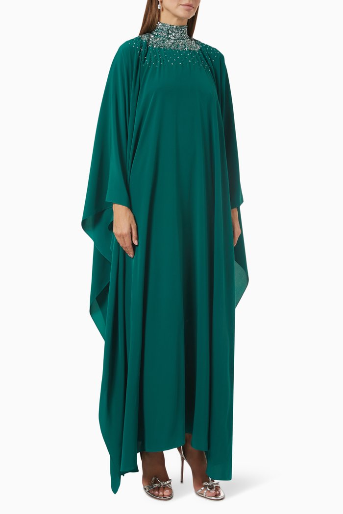 

Sequin-embellished Kaftan in Crepe, Green