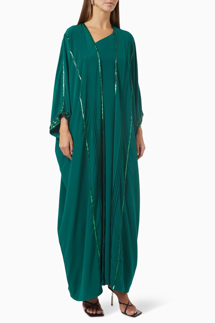 

Sequin-embellished Jacket & Dress Set in Crepe & Chiffon, Green