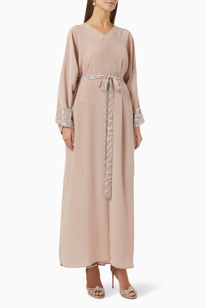 

Sequinned Belted Kaftan in Crepe, Pink