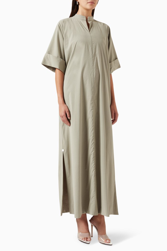 

Collared Kaftan Dress in Cotton Silk, Grey