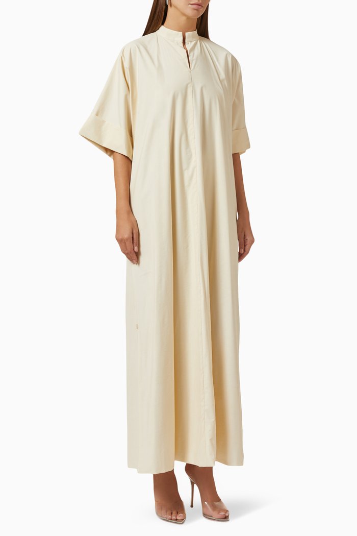 

Short-sleeve Maxi Dress in Cotton, Neutral