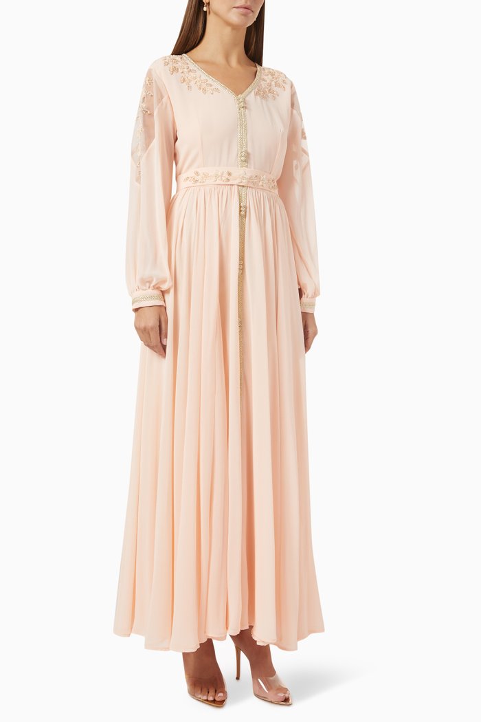 

Moroccan Maxi Kaftan in Soft Crepe, Pink