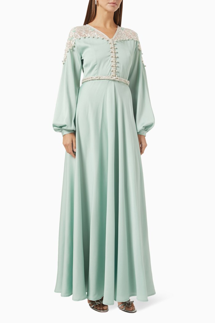 

Moroccan Maxi Dress in Soft Crepe, Green